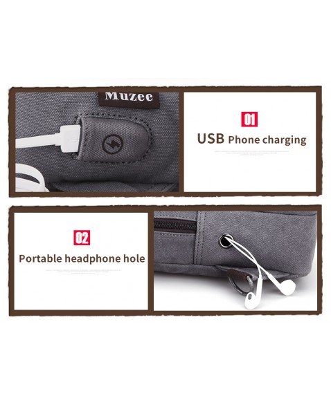 Рюкзак с одной лямкой MUZEE ME076 USB Gray